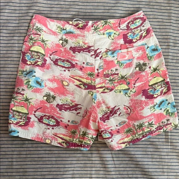 Old Navy Hawaiian Board Shorts Mens Pink Tropical Postcard Print Size 2 - Picture 4 of 10
